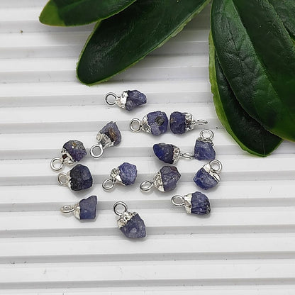 December Birthstone Tanzanite Pendant Raw Crystal with Silver Electroplated Cap for Minimalist Jewelry- Selling Per Piece