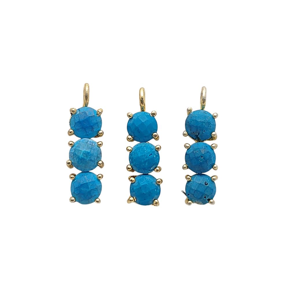 Turquoise pendant necklace with three 6mm round stones in gold plated silver