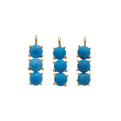 Turquoise pendant necklace with three 6mm round stones in gold plated silver