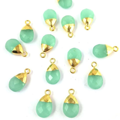 Handcrafted 13x9mm Aqua Chalcedony Teardrop Pendant Gold Electroplated Pear Cut Natural Gemstone Charm for DIY Jewelry – Selling Per Piece