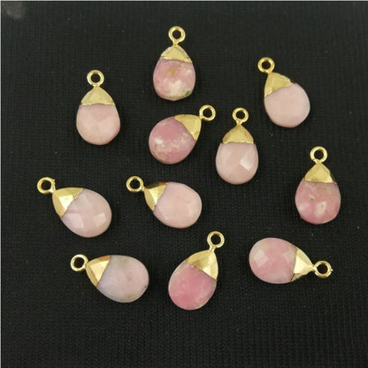 Handcrafted Pink Chalcedony Teardrop Pendant 13x9mm Gold Electroplated Bail for DIY Jewelry