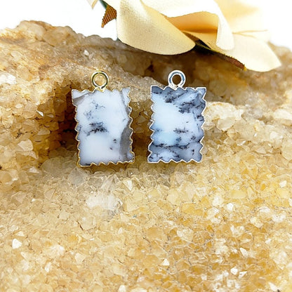 Handmade Gold/Silver Electroplated Slice Zig Zag Pendant 16x12mm Rectangle Multi Gemstone Minimalist Jewelry For Women- Selling Per Piece