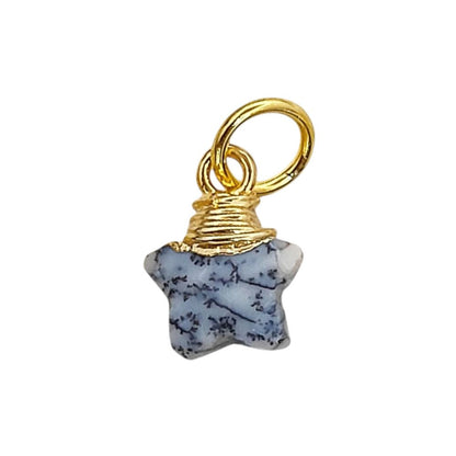 Dendrite Opal Faceted Star Charm Pendant Gold Wrapped Natural Crystal for Jewelry Making Supply