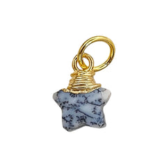 Dendrite Opal Faceted Star Charm Pendant Gold Wrapped Natural Crystal for Jewelry Making Supply
