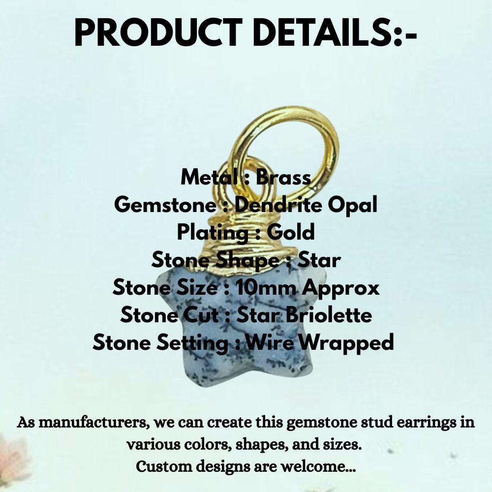 Dendrite Opal Faceted Star Charm Pendant Gold Wrapped Natural Crystal for Jewelry Making Supply