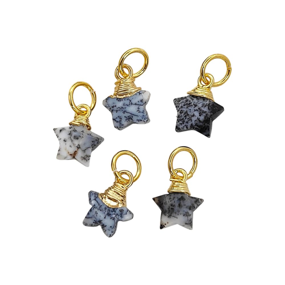 Dendrite Opal Faceted Star Charm Pendant Gold Wrapped Natural Crystal for Jewelry Making Supply