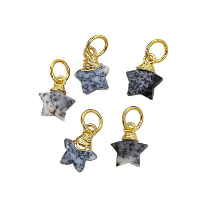 Dendrite Opal Faceted Star Charm Pendant Gold Wrapped Natural Crystal for Jewelry Making Supply