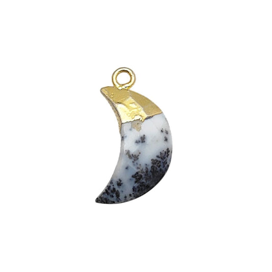 Gold Plated Dendritic Opal Crescent Moon Pendant – Charm for Bracelet & Earring Jewelry