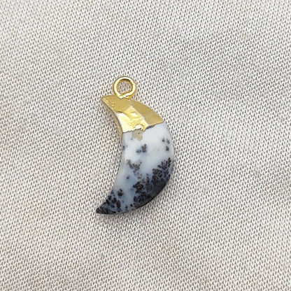 Dendritic Opal Moon Pendant Gold/Silver Plated Half Crescent Charm for Bracelet & Earring Jewelry Making