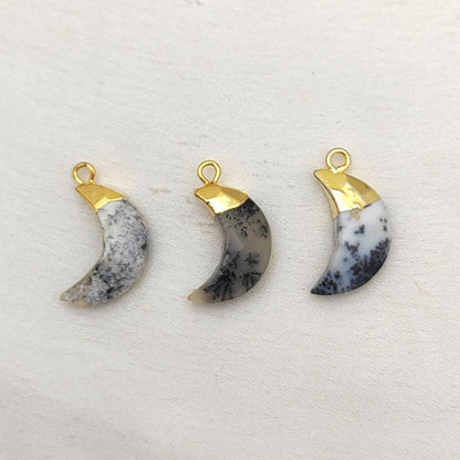 Gold Plated Dendritic Opal Half Crescent Pendant – Jewelry Making Charm for Earrings & Bracelets