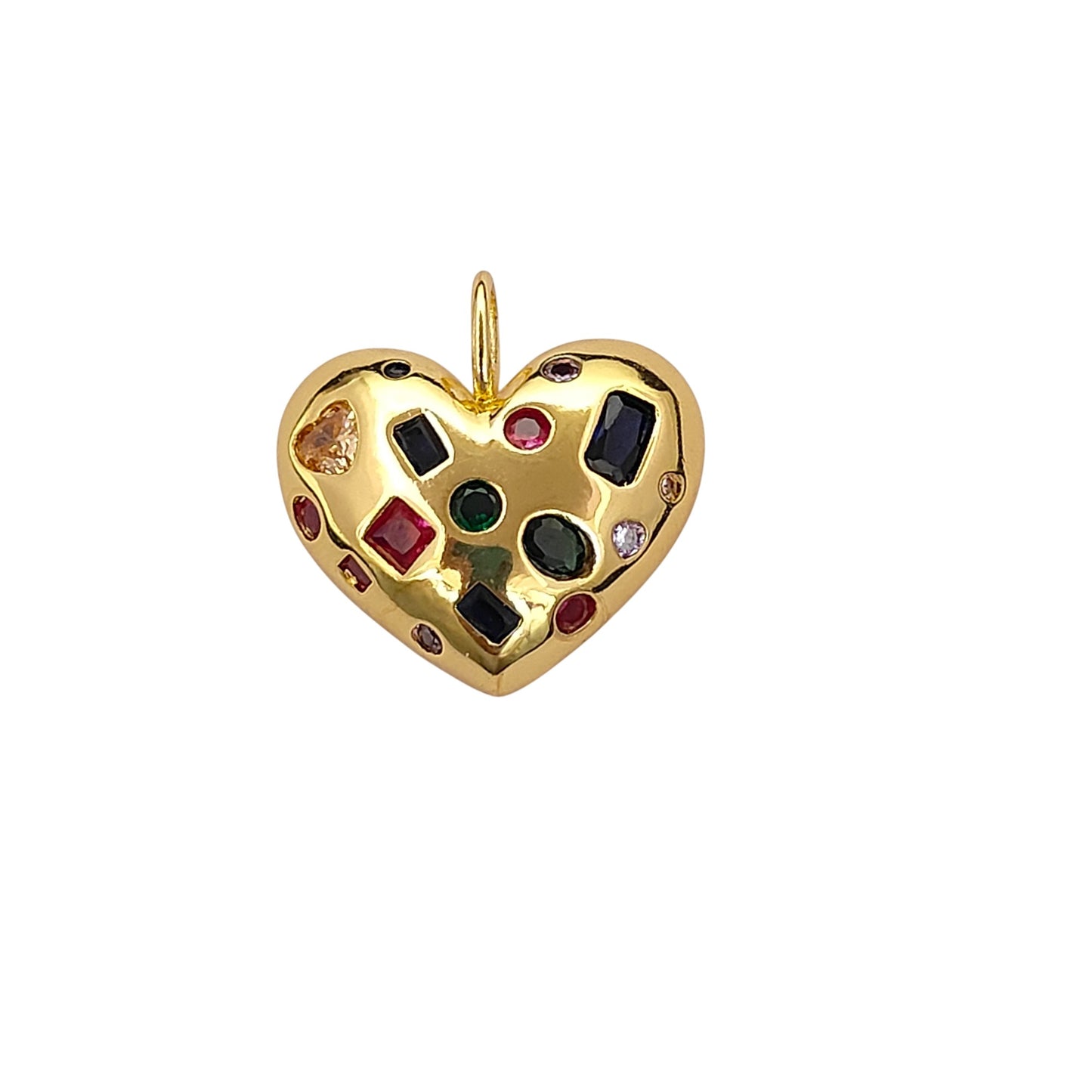 Dome Heart Micropave CZ Pendant 18K Gold Filled Multicolor Sparkling Love Charm for Handmade Jewelry Projects- Selling Per Piece