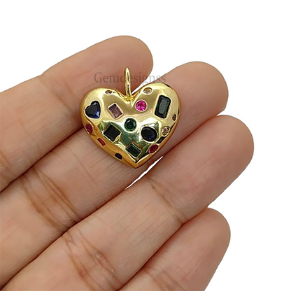 Dome Heart Micropave CZ Pendant 18K Gold Filled Multicolor Sparkling Love Charm for Handmade Jewelry Projects- Selling Per Piece