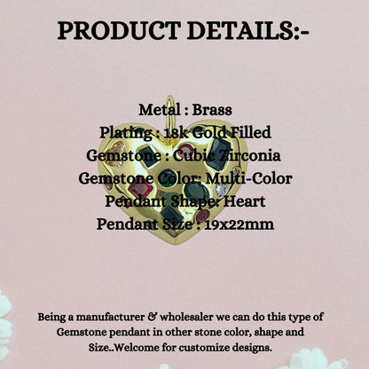 Dome Heart Micropave CZ Pendant 18K Gold Filled Multicolor Sparkling Love Charm for Handmade Jewelry Projects- Selling Per Piece