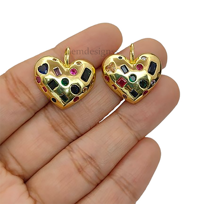 Dome Heart Micropave CZ Pendant 18K Gold Filled Multicolor Sparkling Love Charm for Handmade Jewelry Projects- Selling Per Piece