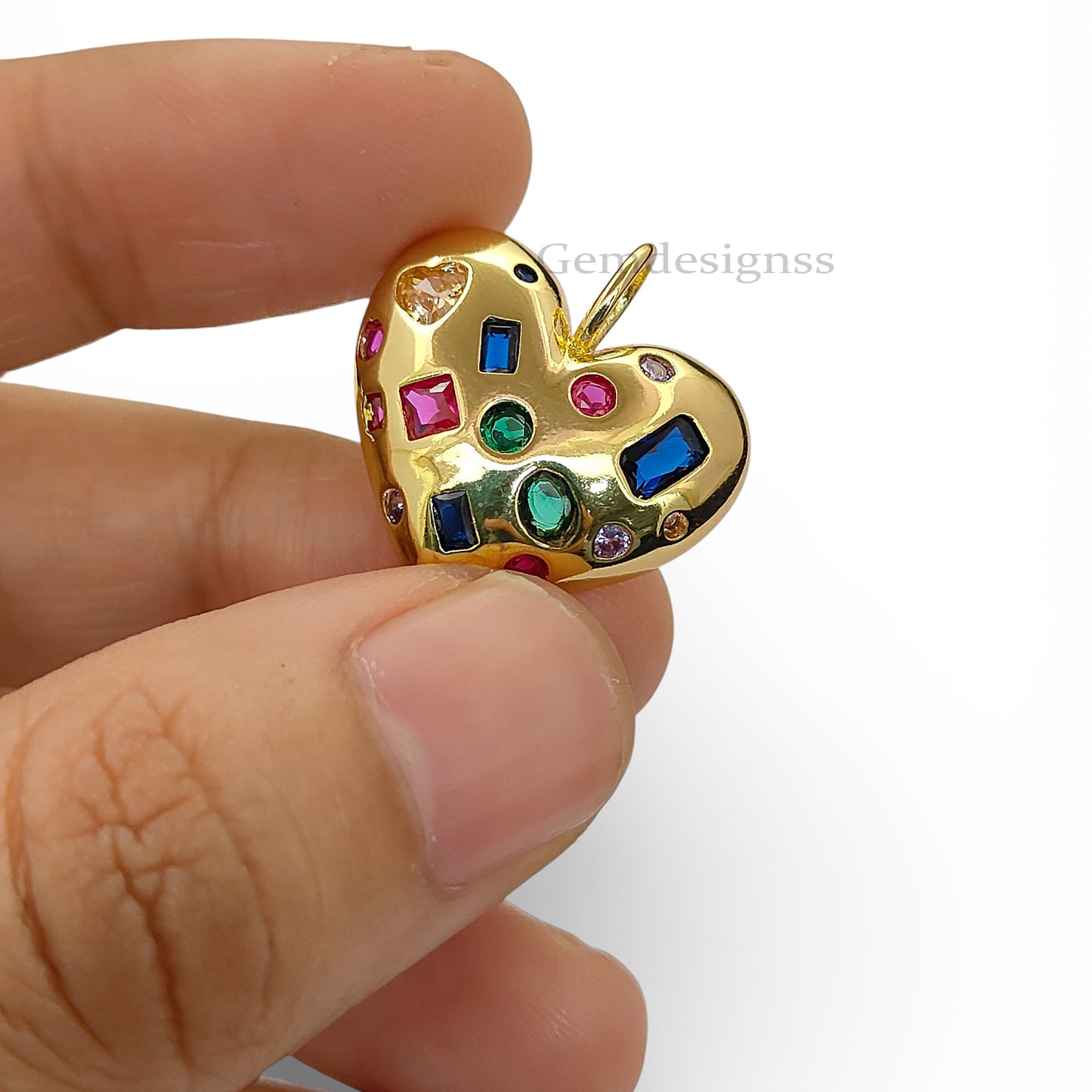 Dome Heart Micropave CZ Pendant 18K Gold Filled Multicolor Sparkling Love Charm for Handmade Jewelry Projects- Selling Per Piece