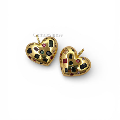 Dome Heart Micropave CZ Pendant 18K Gold Filled Multicolor Sparkling Love Charm for Handmade Jewelry Projects- Selling Per Piece