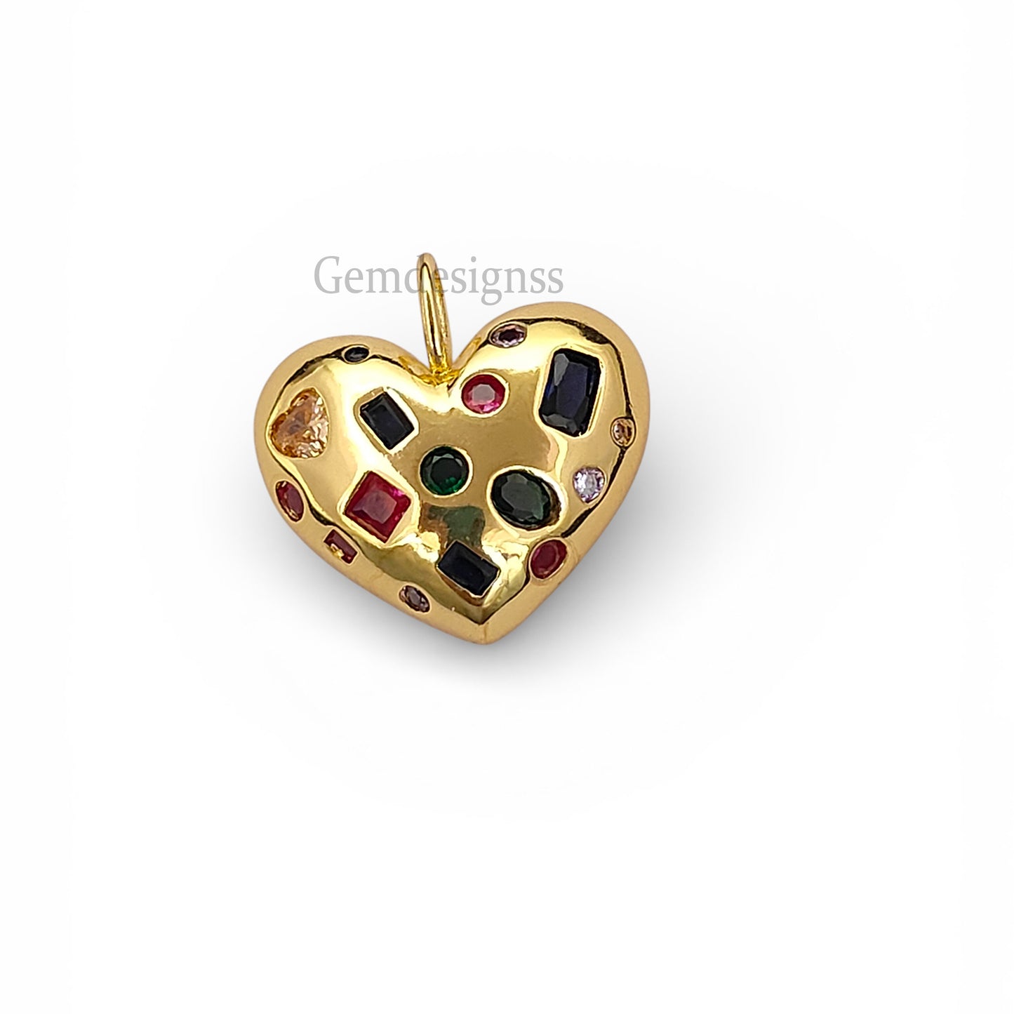 Dome Heart Micropave CZ Pendant 18K Gold Filled Multicolor Sparkling Love Charm for Handmade Jewelry Projects- Selling Per Piece