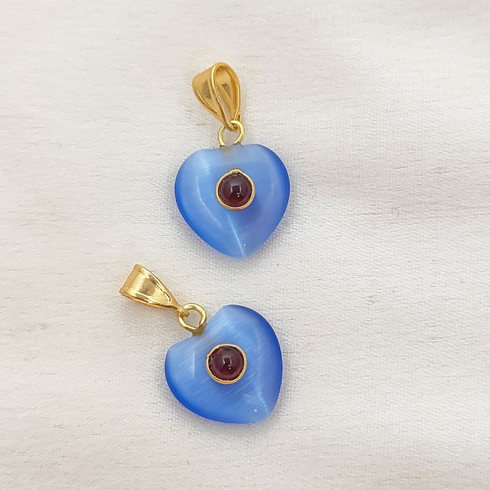 Double Stone Blue Monalisa Heart Pendant Charm, Smooth Polished Gemstone with Durable Gold Plated Bail for DIY Jewelry Making– Selling Per Piece