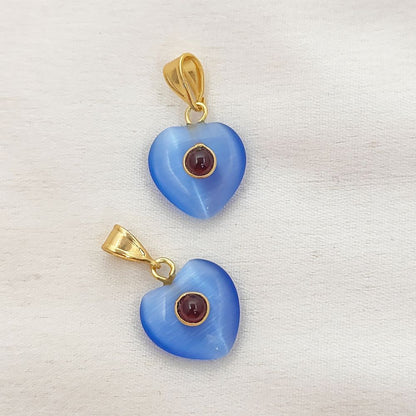 Double Stone Blue Monalisa Heart Pendant Charm, Smooth Polished Gemstone with Durable Gold Plated Bail for DIY Jewelry Making– Selling Per Piece