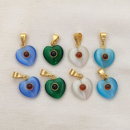 Double Stone Blue Monalisa Heart Pendant Charm, Smooth Polished Gemstone with Durable Gold Plated Bail for DIY Jewelry Making– Selling Per Piece