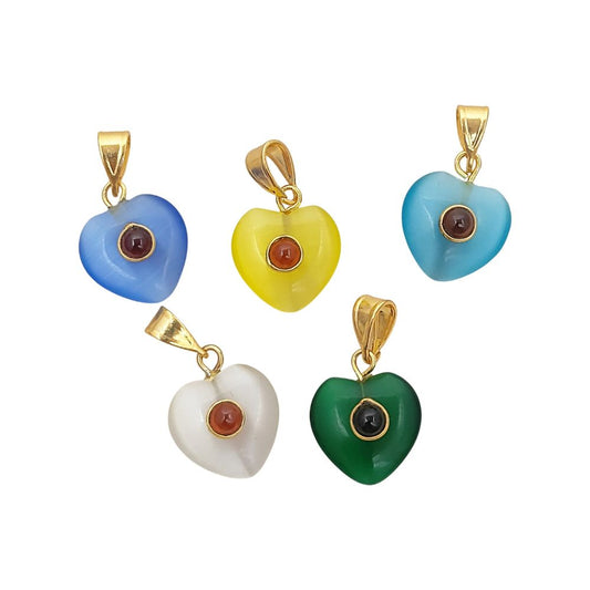 Double Stone Heart Pendant for Necklace Monalisa Smooth Polished Heart Charm Gold Plated DIY Jewelry Supply- Selling Per Piece