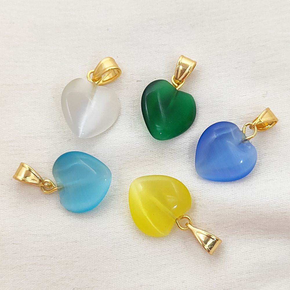 Double Stone Heart Pendant for Necklace Monalisa Smooth Polished Heart Charm Gold Plated DIY Jewelry Supply- Selling Per Piece