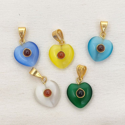 Double Stone Heart Pendant for Necklace Monalisa Smooth Polished Heart Charm Gold Plated DIY Jewelry Supply- Selling Per Piece