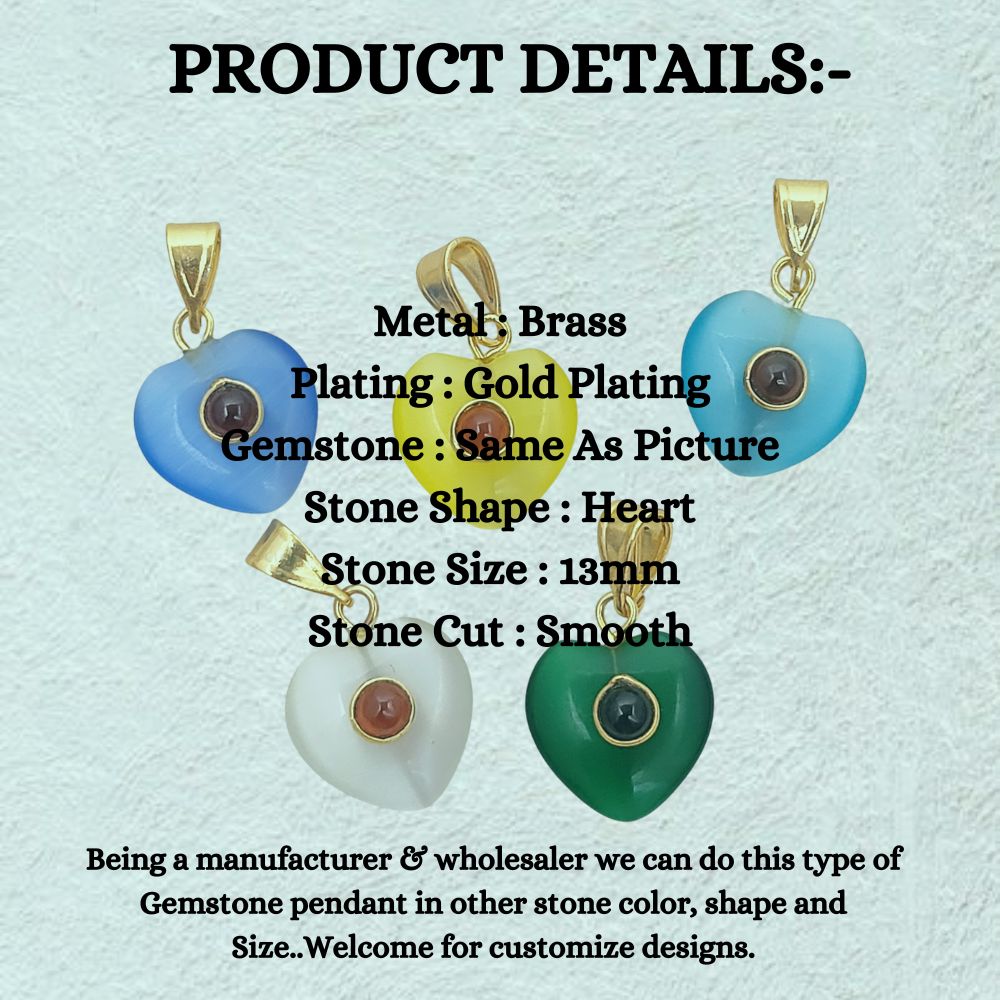 Double Stone Heart Pendant for Necklace Monalisa Smooth Polished Heart Charm Gold Plated DIY Jewelry Supply- Selling Per Piece