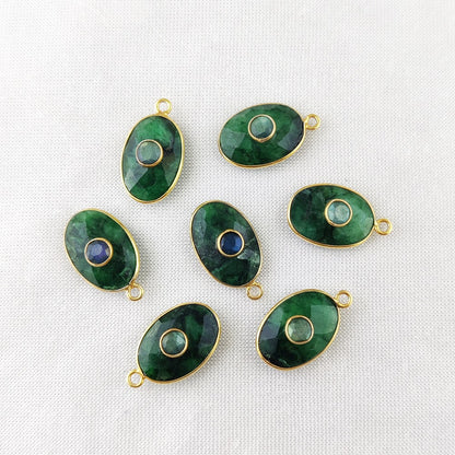 Stunning Oval Dyed Emerald Bezel Gemstone Charm Labradorite Double Stone Pendant Gold Vermeil Jewelry- Selling Per Piece