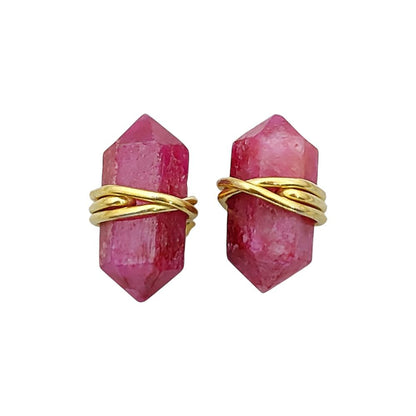 Dyed Ruby Gemstone Stud Earrings Handmade Minimalist Gold Vermeil Healing Crystal Jewelry- Selling Per Pair