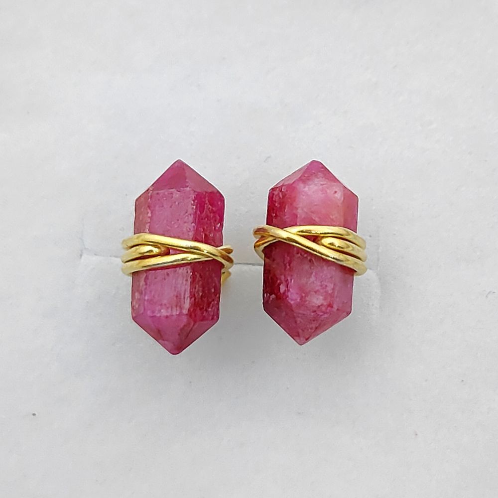 Dyed Ruby Gemstone Stud Earrings Handmade Minimalist Gold Vermeil Healing Crystal Jewelry- Selling Per Pair