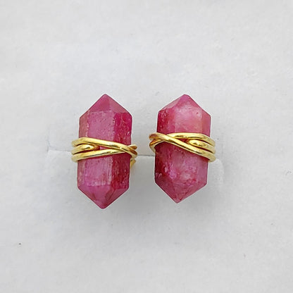 Dyed Ruby Gemstone Stud Earrings Handmade Minimalist Gold Vermeil Healing Crystal Jewelry- Selling Per Pair