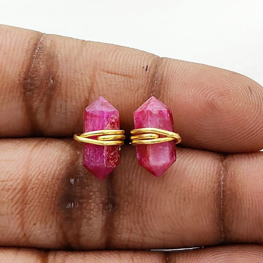 Dyed Ruby Gemstone Stud Earrings Handmade Minimalist Gold Vermeil Healing Crystal Jewelry- Selling Per Pair