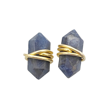 Dyed Sapphire Gold Vermeil Stud Earrings, Handmade 12x5mm Healing Gemstone Jewelry – Selling Per Pair