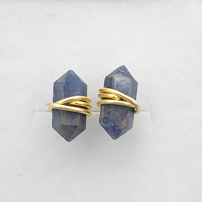 Dyed Sapphire Gold Vermeil Stud Earrings, Handmade 12x5mm Healing Gemstone Jewelry – Selling Per Pair