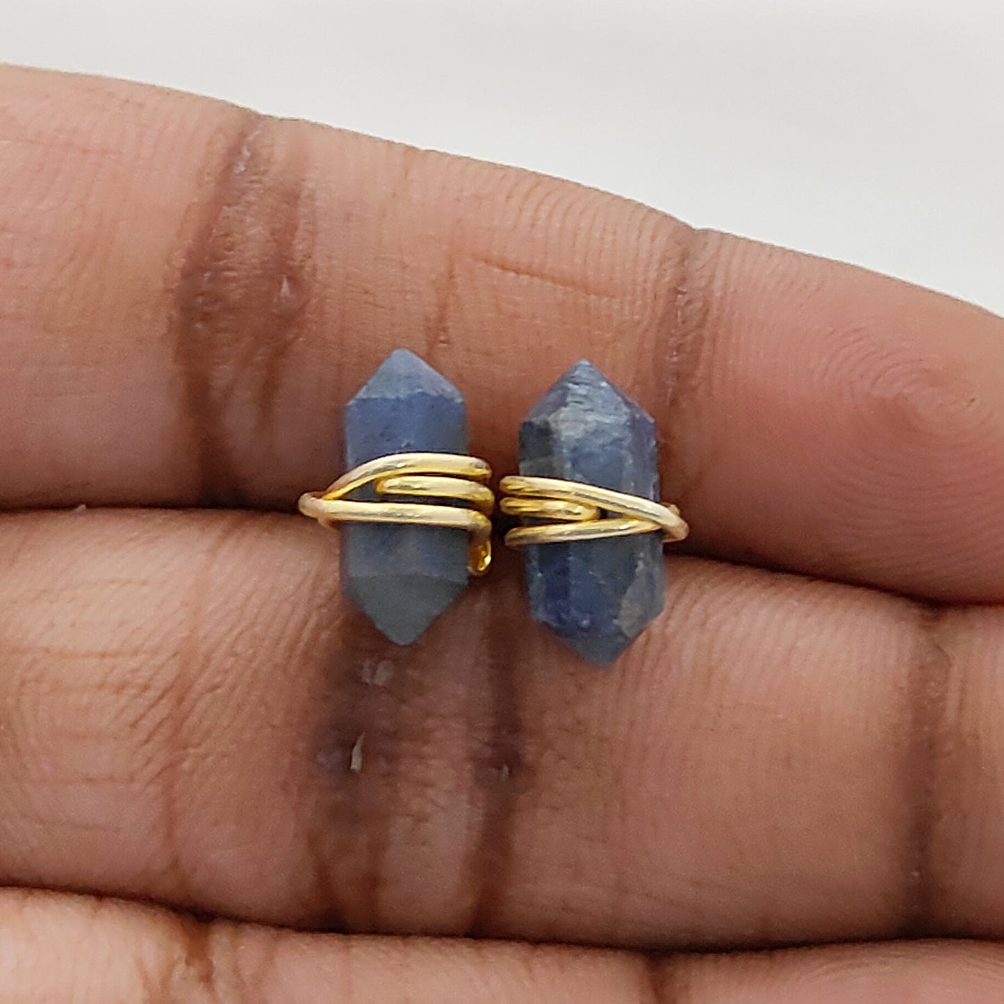 Dyed Sapphire Gold Vermeil Stud Earrings, Handmade 12x5mm Healing Gemstone Jewelry – Selling Per Pair