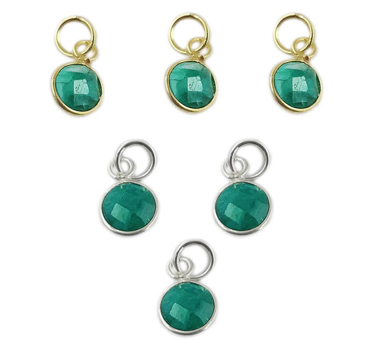 May Birthstone Emerald Pendant Handmade 6mm Faceted Gemstone Bezel Charm in Gold Vermeil & Sterling Silver- Selling Per Piece