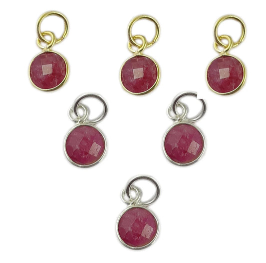 Handmade Ruby Pendant for Necklace 6mm Round Faceted July Birthstone Charm in Gold Vermeil & 925 Sterling Silver- Selling Per Piece