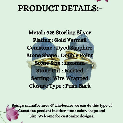 Dyed Sapphire Gold Vermeil Stud Earrings, Handmade 12x5mm Healing Gemstone Jewelry – Selling Per Pair