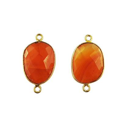 12–15mm Carnelian Free Form Bezel Connector, Gold Plated Natural Stone Charm for Handmade Bracelets & Necklaces- Selling Per Piece