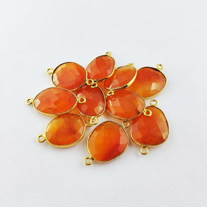 12–15mm Carnelian Free Form Bezel Connector, Gold Plated Natural Stone Charm for Handmade Bracelets & Necklaces- Selling Per Piece