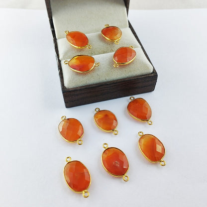 12–15mm Carnelian Free Form Bezel Connector, Gold Plated Natural Stone Charm for Handmade Bracelets & Necklaces- Selling Per Piece