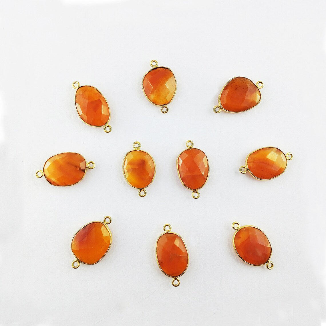 12–15mm Carnelian Free Form Bezel Connector, Gold Plated Natural Stone Charm for Handmade Bracelets & Necklaces- Selling Per Piece