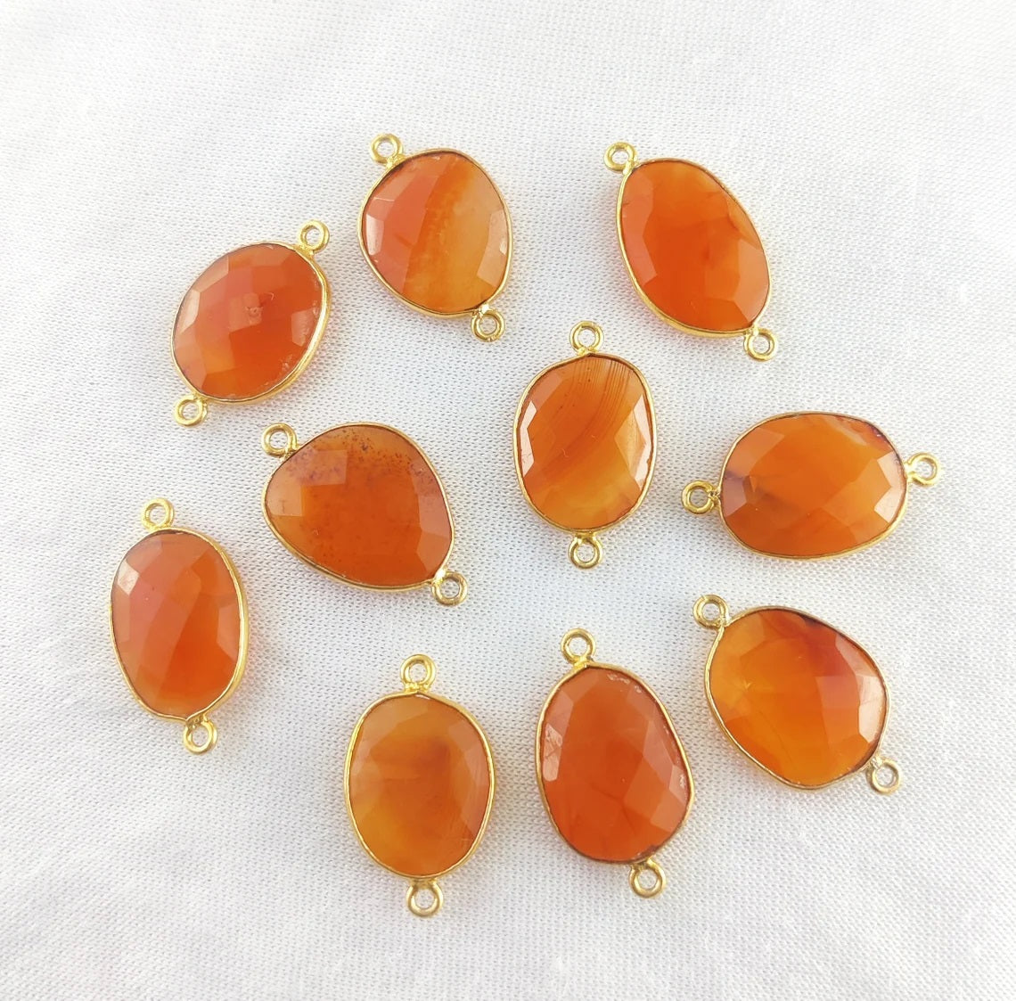 12–15mm Carnelian Free Form Bezel Connector, Gold Plated Natural Stone Charm for Handmade Bracelets & Necklaces- Selling Per Piece
