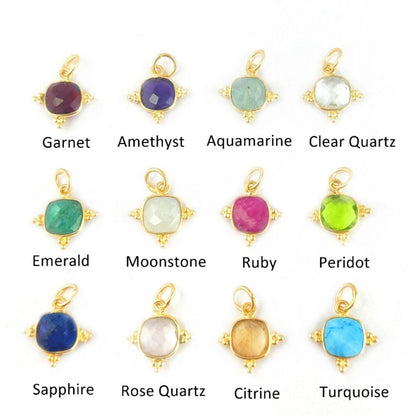 Elegant Cushion Cut 8mm Gemstone Pendant Handmade Gold Vermeil Minimalist Jewelry for Women