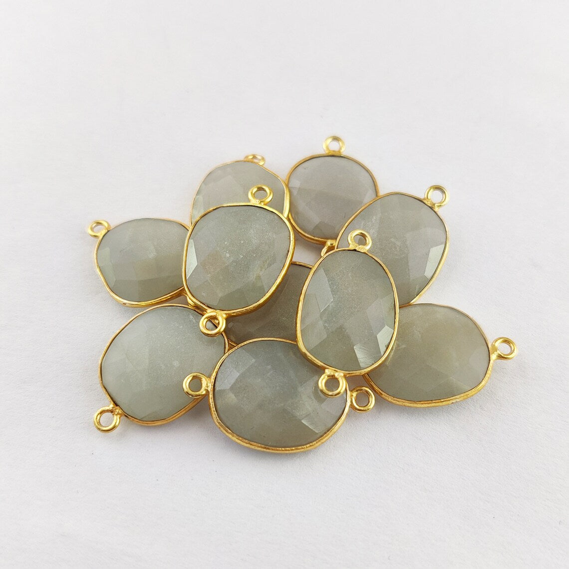 Natural Grey Moonstone Connector 12–15mm Free Form Stone Gold Bezel Jewelry Component for Handmade Designs- Selling Per Piece