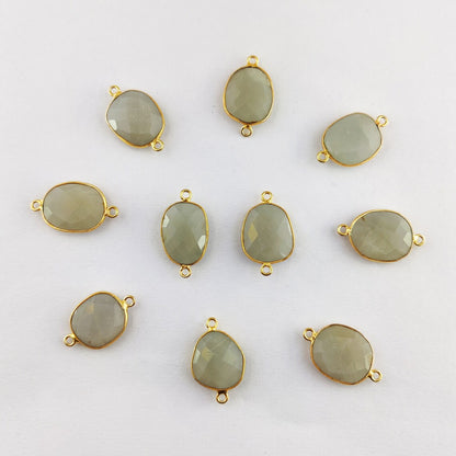 Natural Grey Moonstone Connector 12–15mm Free Form Stone Gold Bezel Jewelry Component for Handmade Designs- Selling Per Piece