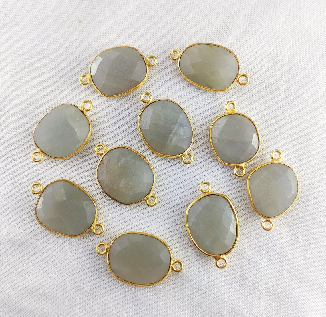 Natural Grey Moonstone Connector 12–15mm Free Form Stone Gold Bezel Jewelry Component for Handmade Designs- Selling Per Piece