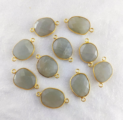 Natural Grey Moonstone Connector 12–15mm Free Form Stone Gold Bezel Jewelry Component for Handmade Designs- Selling Per Piece