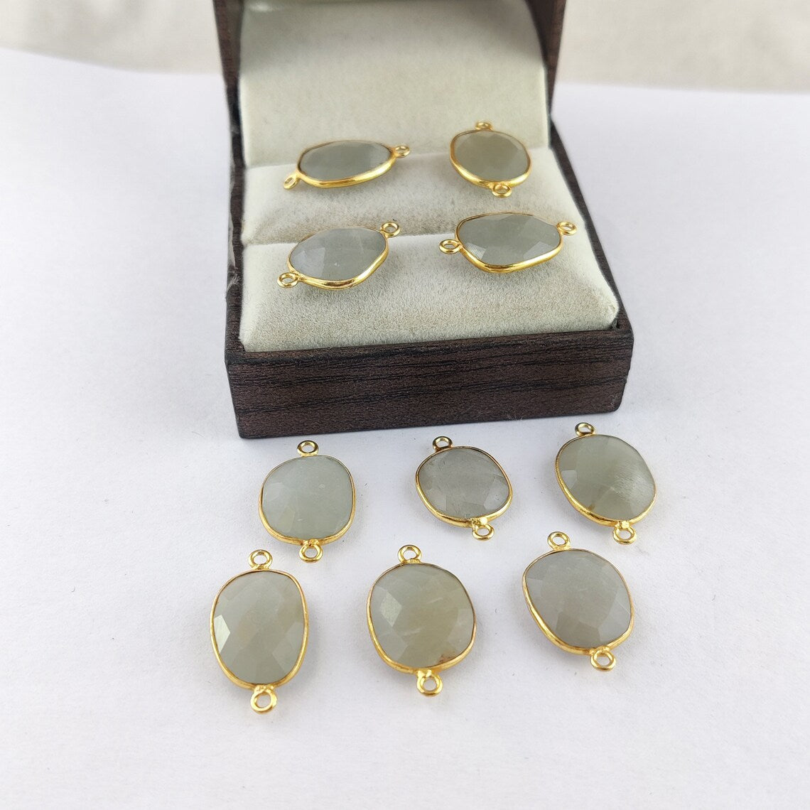 Natural Grey Moonstone Connector 12–15mm Free Form Stone Gold Bezel Jewelry Component for Handmade Designs- Selling Per Piece